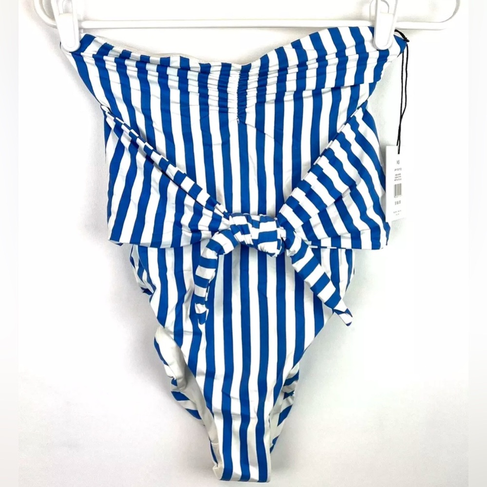 Onia Women’s Blue/White Striped Bandeau One Piece Swimsuit Size XS